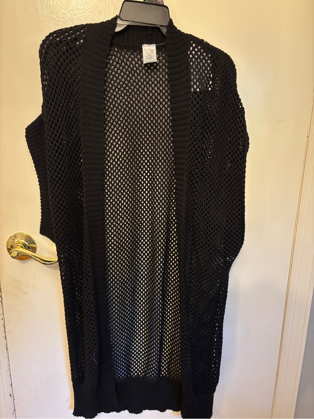 Black Open-Knit Sleeveless Dress Cardigan